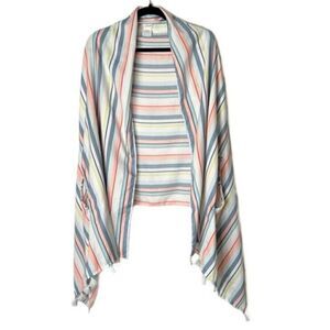 J By J. Crew Summer Weight Stripe Fringe Tassel Wrap Cape Scarf